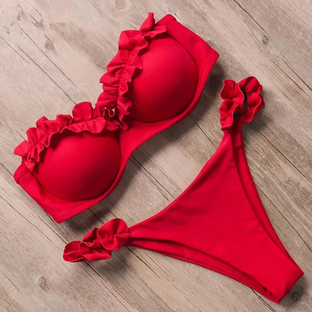 Sexy Ruffled Bandeau Bikini
