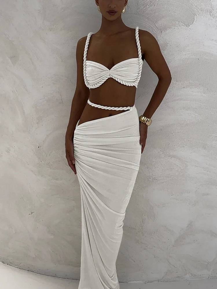 Slim Fit Halter Pleated Skirt Set