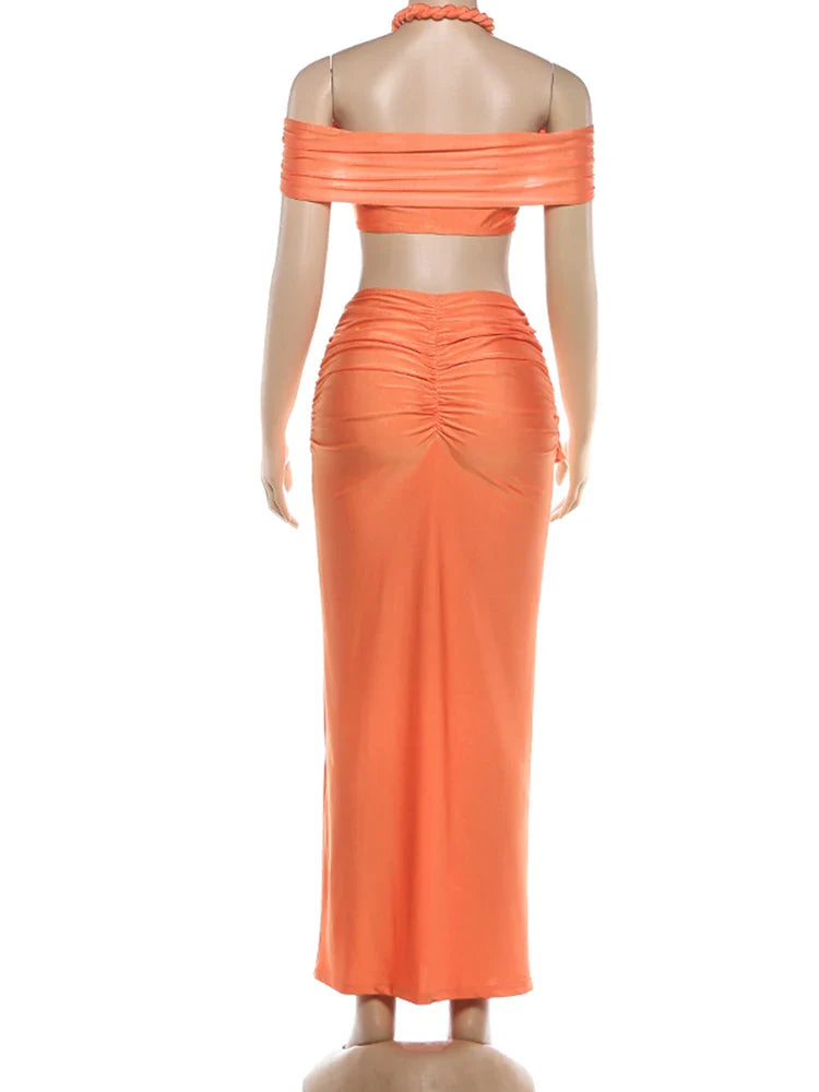 Twist Bandage Halter Skirt Set