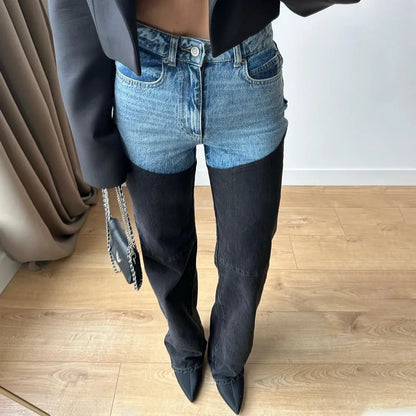 Blue & Black Patchwork Jeans