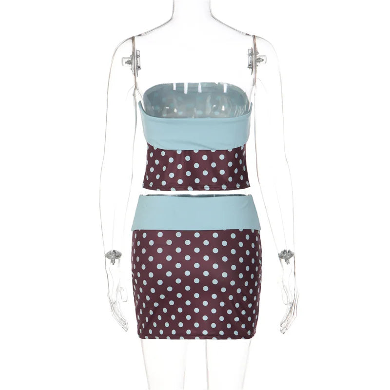 Polka Dot Strapless Skirt Set