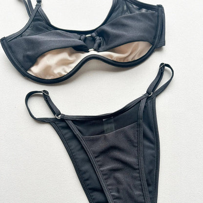 Black Hollow Out Underwired Bikini