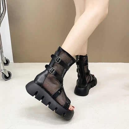 Mesh Cloth Riveted Belt Boots