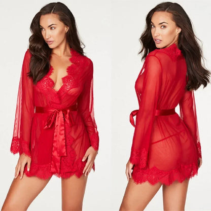 Long Sleeve Lace Transparent Robe Lingerie