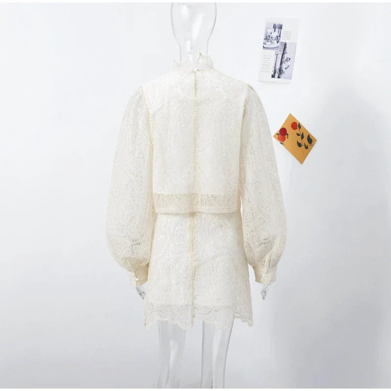 Lace Elegant Turtleneck Skirt Set