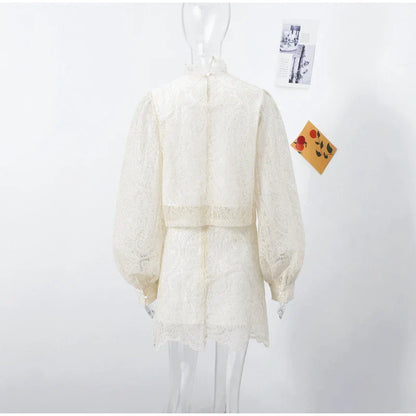 Lace Elegant Turtleneck Skirt Set
