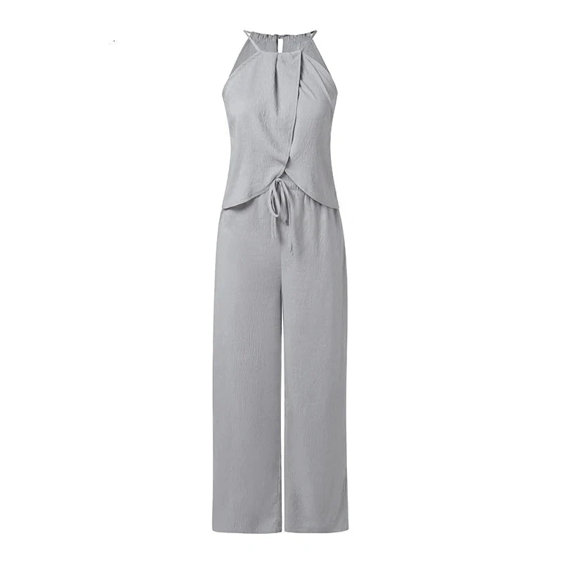 Chic Sleeveless Halter Pants Set