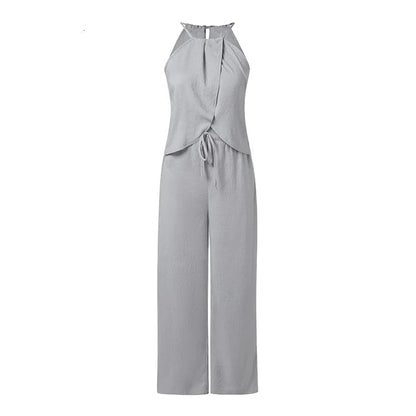 Chic Sleeveless Halter Pants Set
