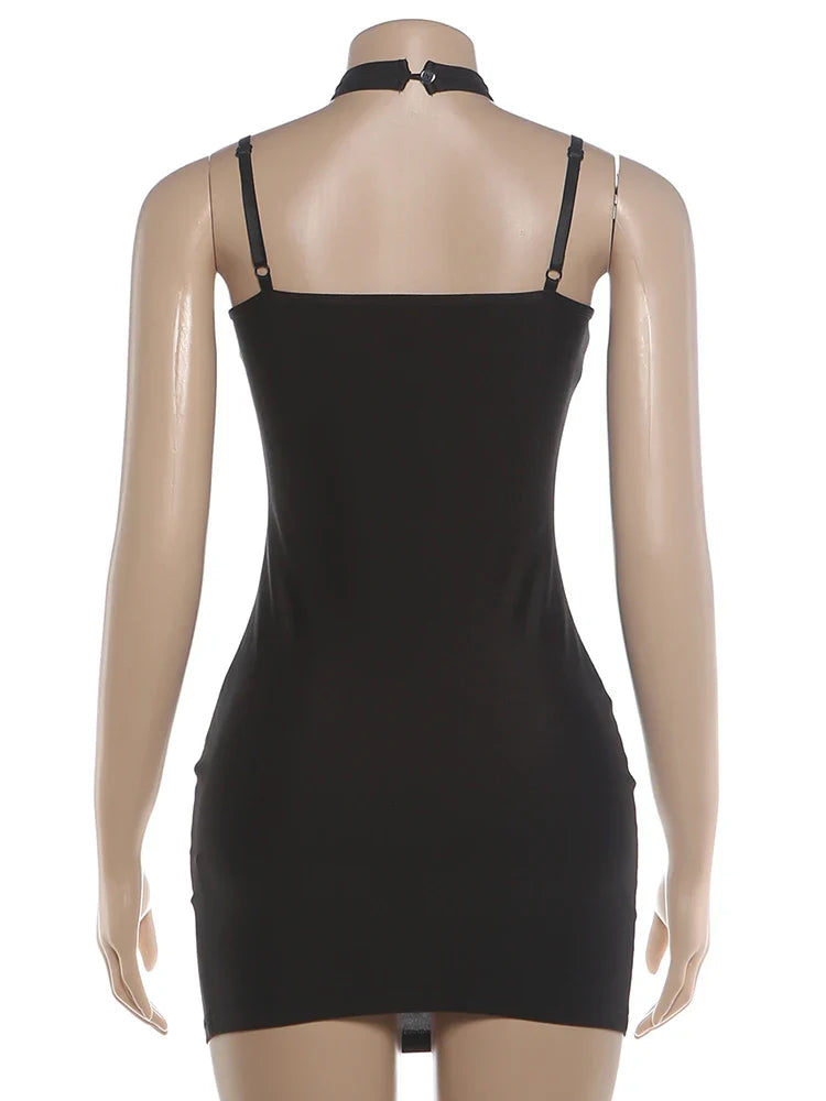 Fitted Halter Open-Back Mini Dress