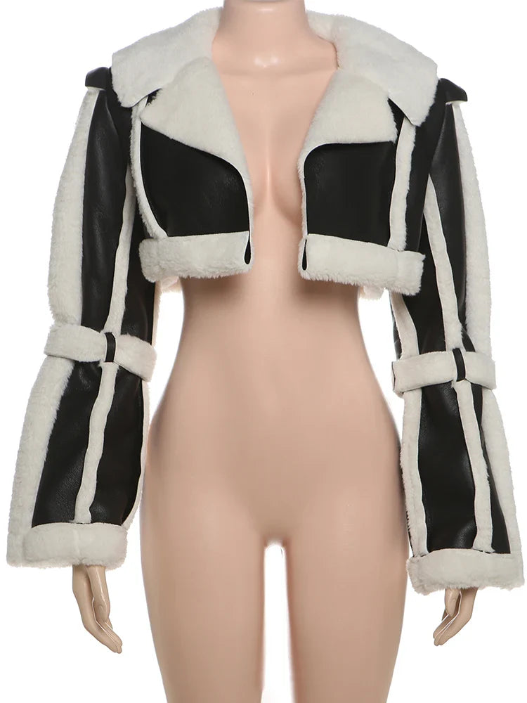 Textured Patchwork Faux Fur Jacket