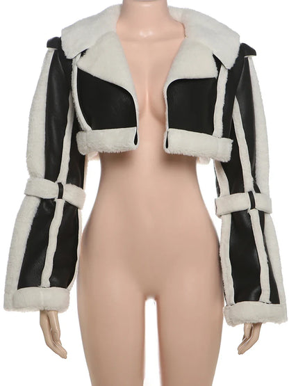 Textured Patchwork Faux Fur Jacket