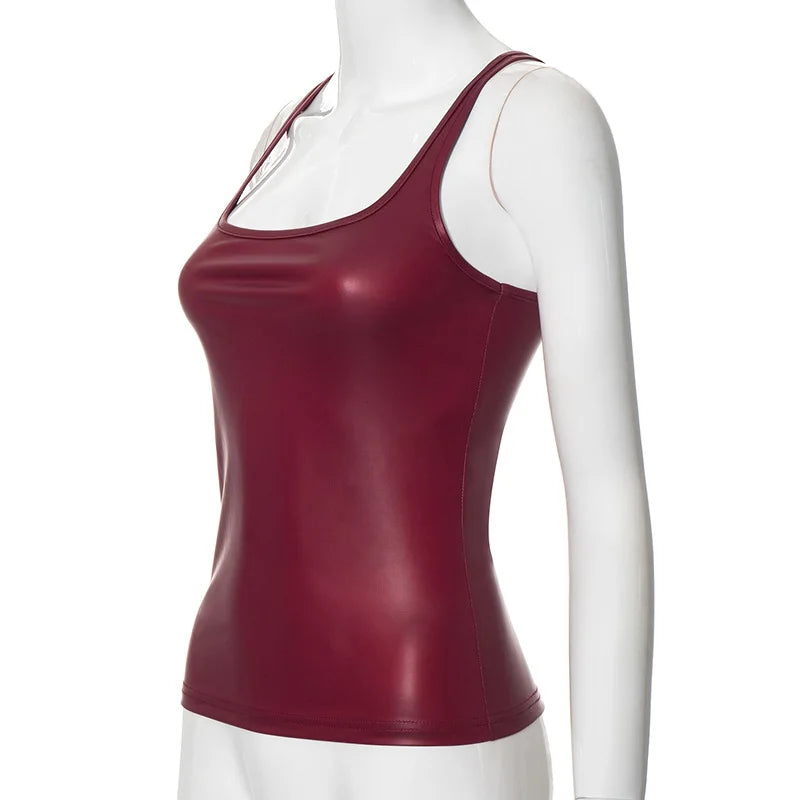 Square Collar Solid Tank Top