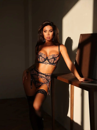 Sheer Floral Embroidered Lingerie