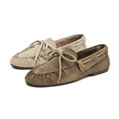 Bow Tie Solid Suede Flat Loafers