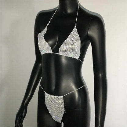 Sparkling Rhinestone Sheer Two Piece