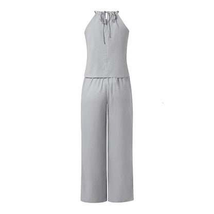 Chic Sleeveless Halter Pants Set