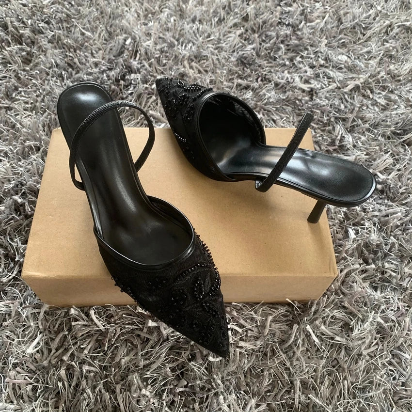 Sequin Embroidered Mesh Slingback Pump Shoes