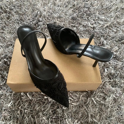 Sequin Embroidered Mesh Slingback Pump Shoes