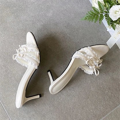Butterfly-knot Lace Edge Thin Heels Sandals