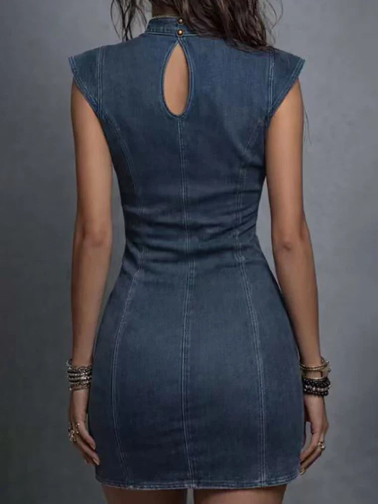 Sleeveless Hollow-Out Denim Mini Dress