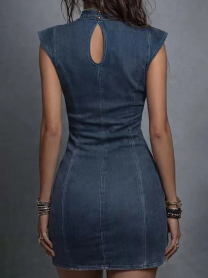 Sleeveless Hollow-Out Denim Mini Dress