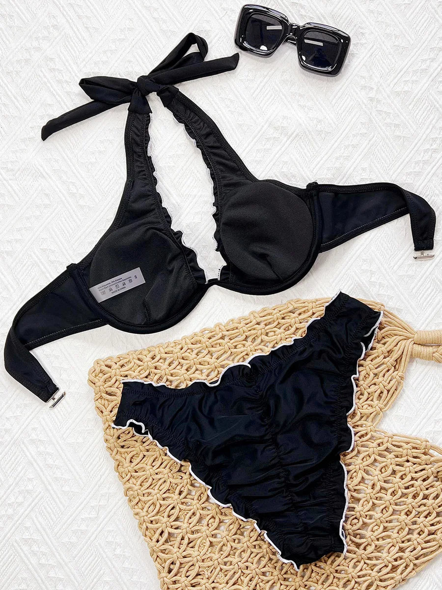 Ruffled Frilled Halter Underwired Bikini