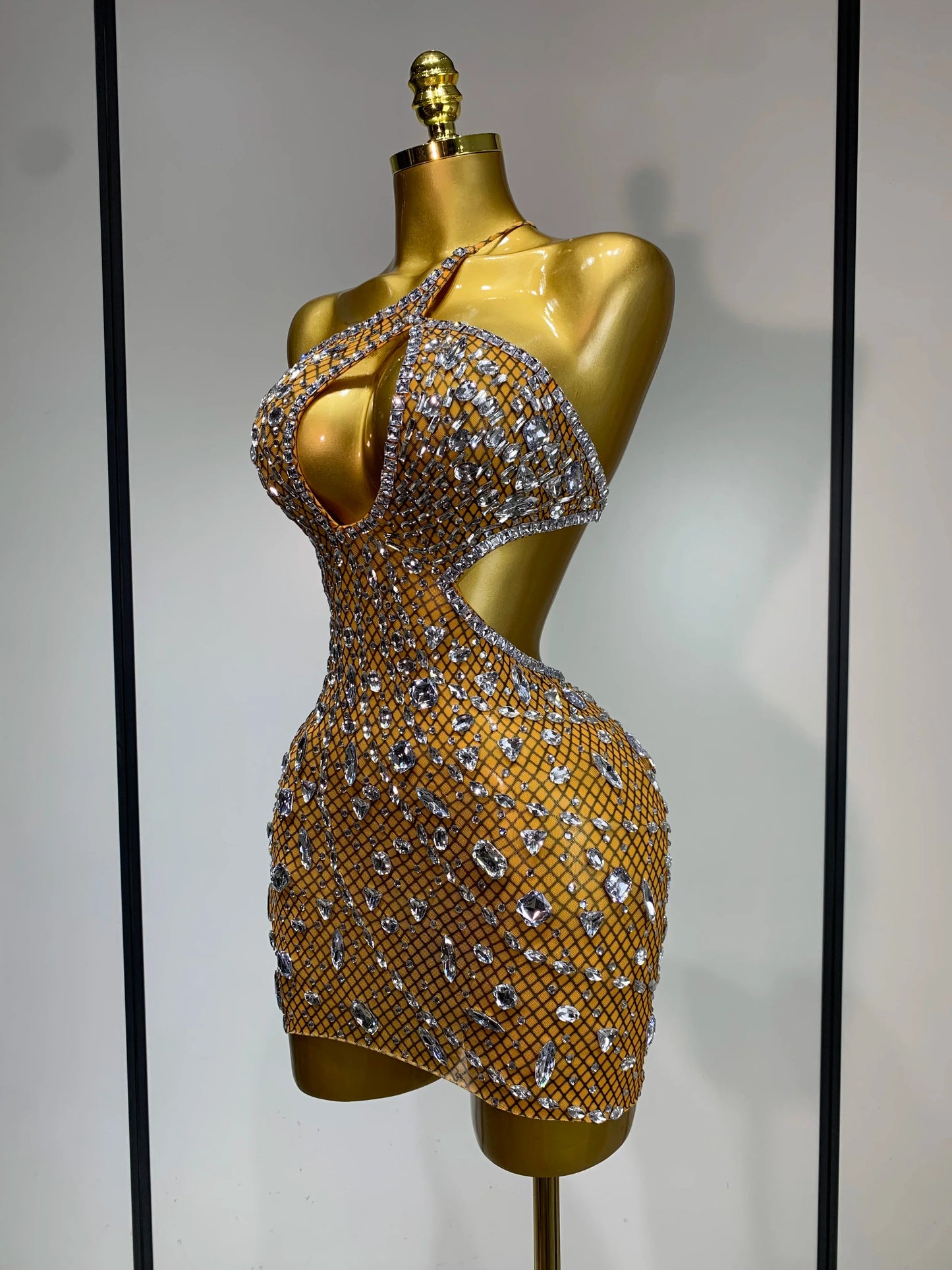 Rhinestone Cut-Out Backless Mini Dress