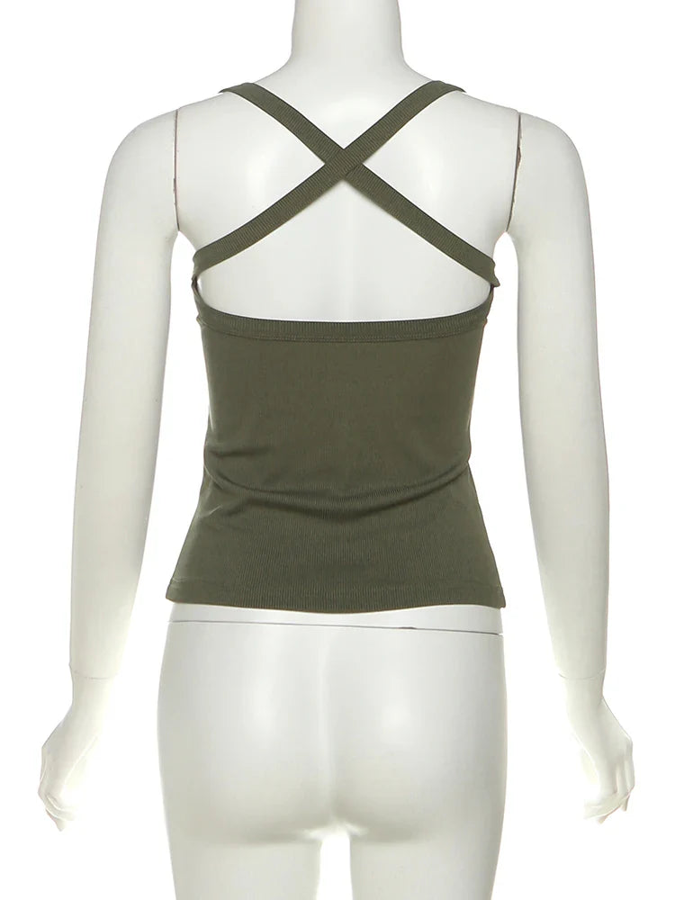 Low-Neck Sleeveless Stretchy Tank Top