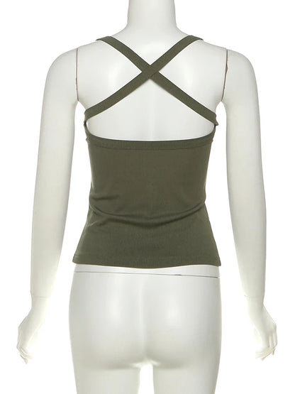 Low-Neck Sleeveless Stretchy Tank Top