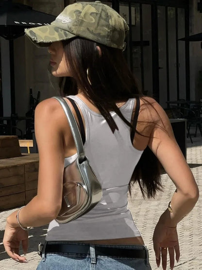 Square Collar Solid Tank Top