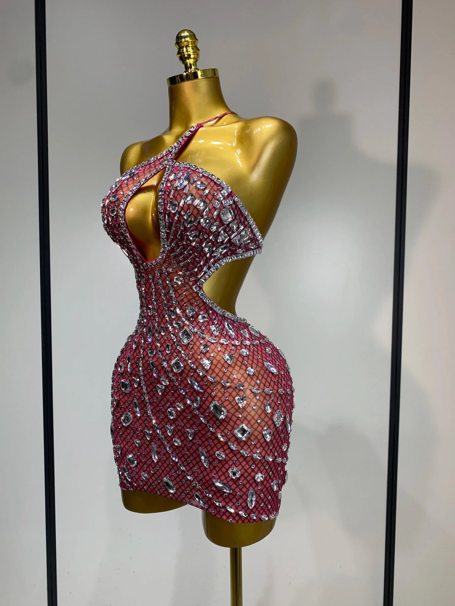 Rhinestone Cut-Out Backless Mini Dress
