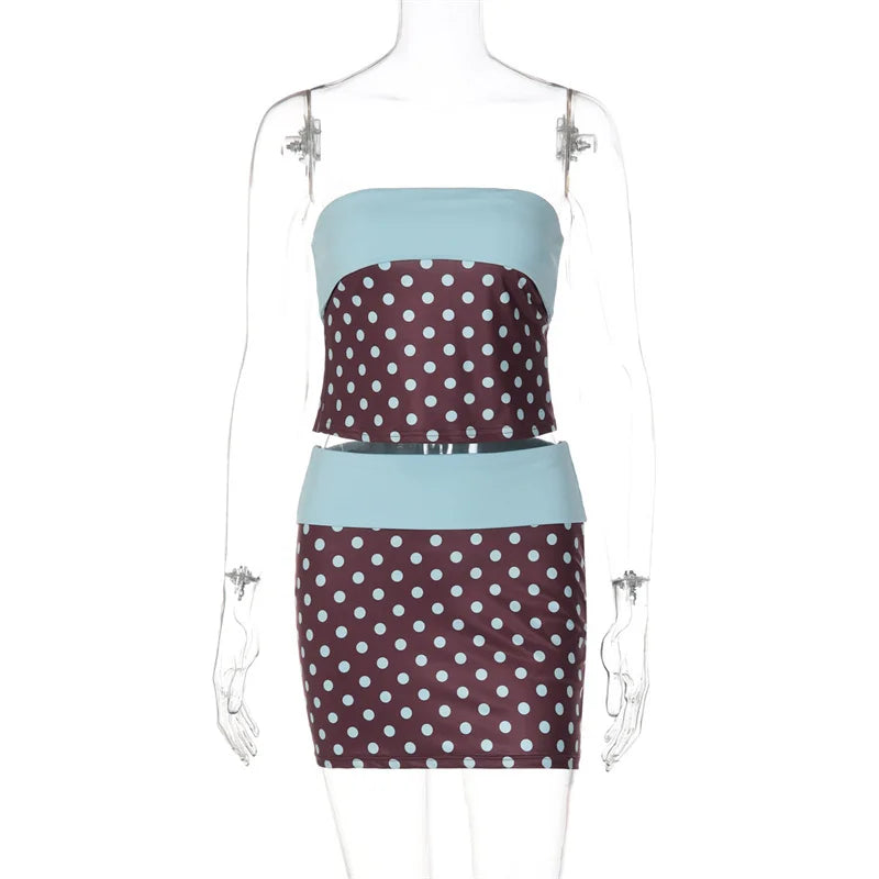 Polka Dot Strapless Skirt Set