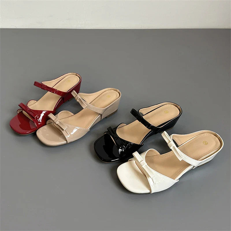 Elegant Butterfly-Knot Square Toe Sandals