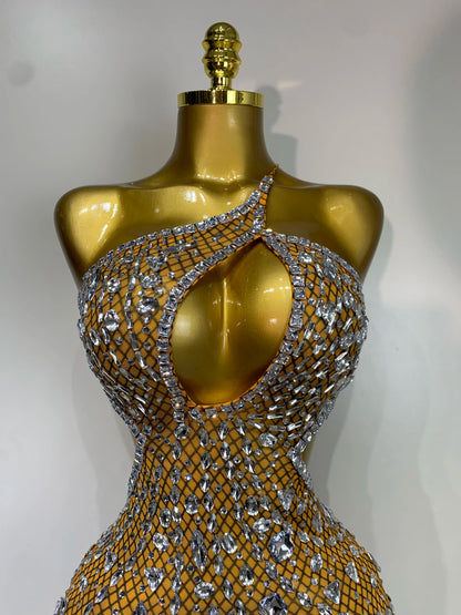 Rhinestone Cut-Out Backless Mini Dress