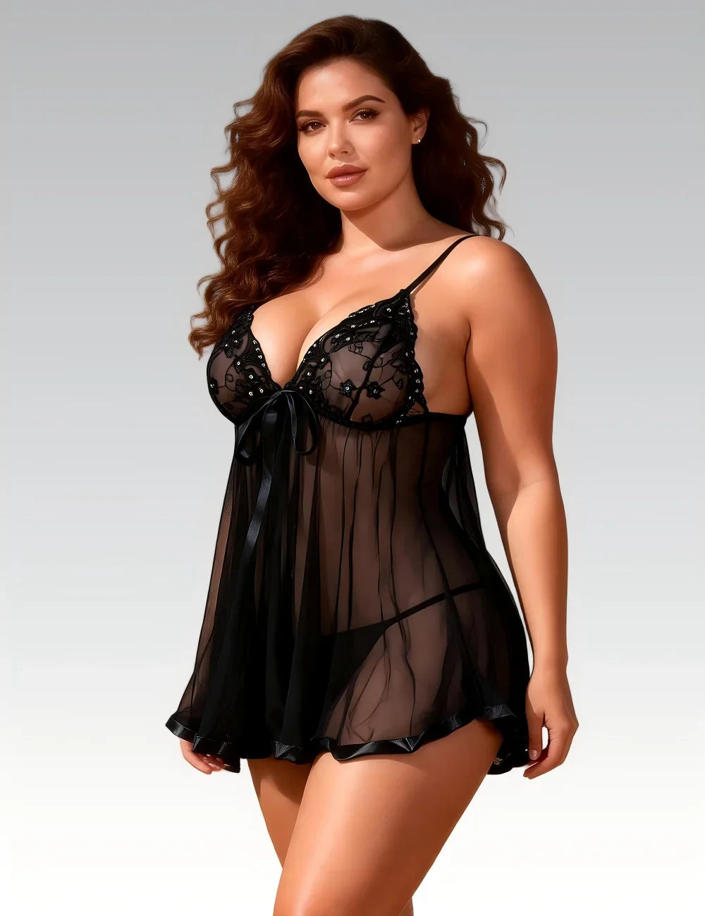 Transparent Floral Bow Dress Lingerie