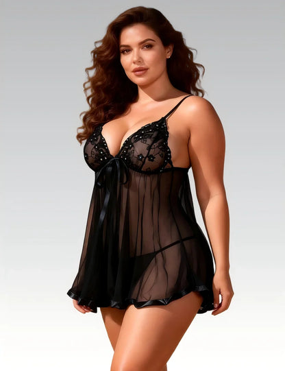 Transparent Floral Bow Dress Lingerie