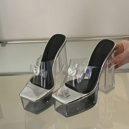 Transparent Chunky High Heels Sandals