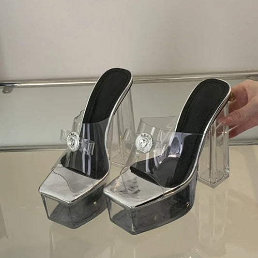 Transparent Chunky High Heels Sandals
