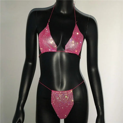 Sparkling Rhinestone Sheer Two Piece