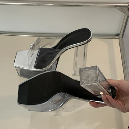 Transparent Chunky High Heels Sandals