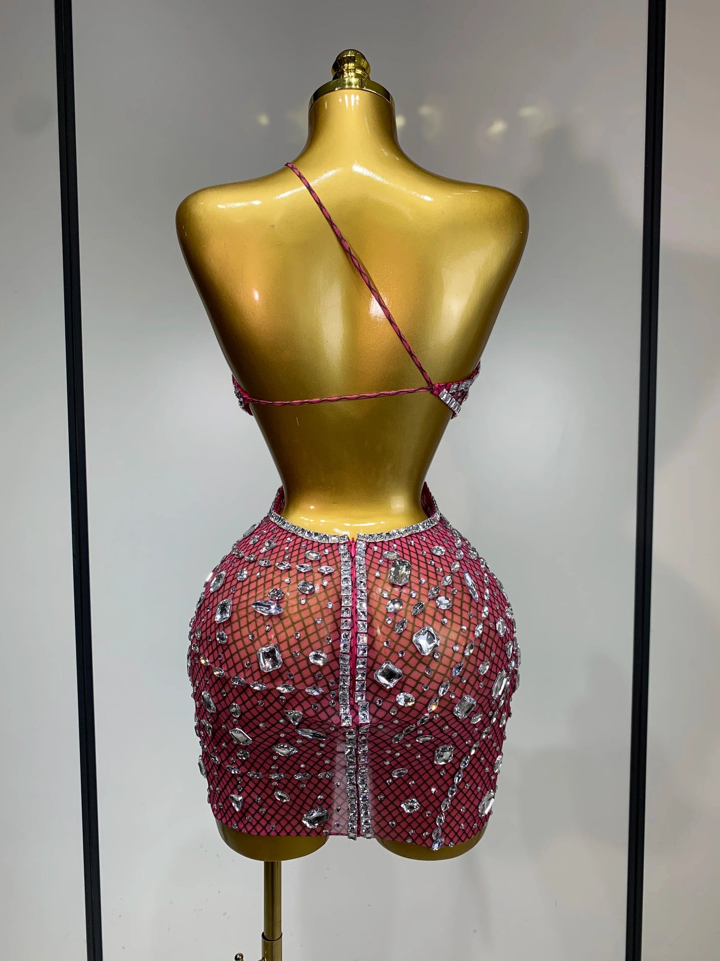 Rhinestone Cut-Out Backless Mini Dress