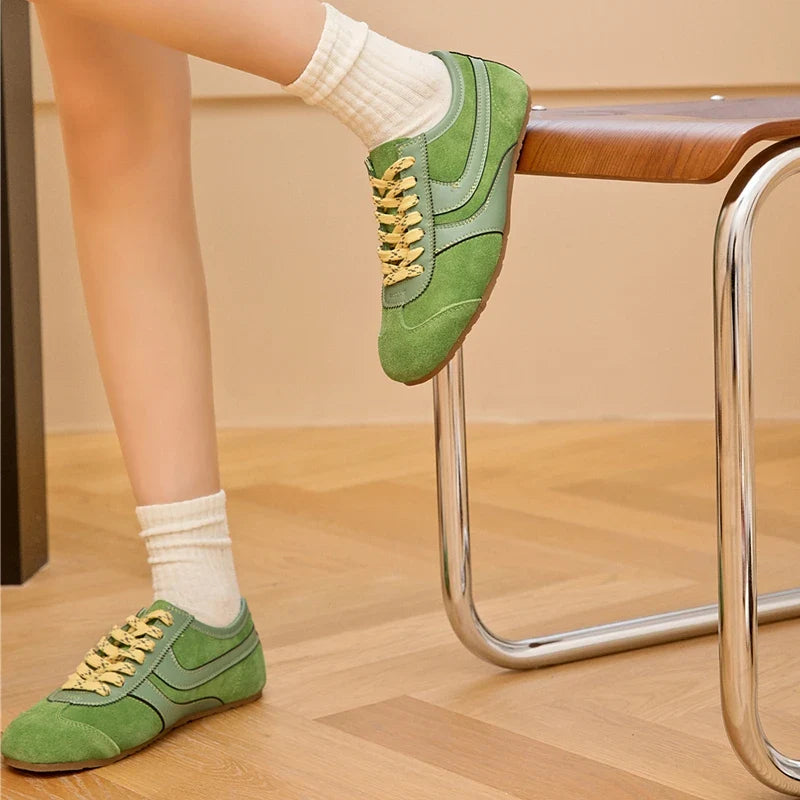 Solid Genuine Leather Lace-up Sneakers
