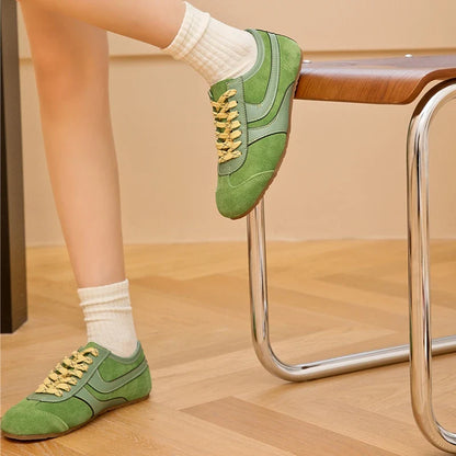Solid Genuine Leather Lace-up Sneakers
