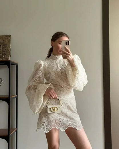 Lace Elegant Turtleneck Skirt Set
