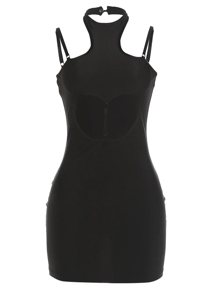 Fitted Halter Open-Back Mini Dress