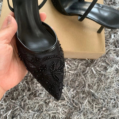 Sequin Embroidered Mesh Slingback Pump Shoes