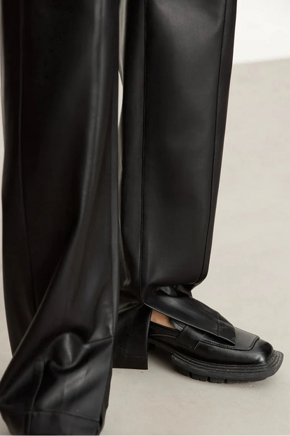 Minimalist Solid Leather Straight Fit Pants