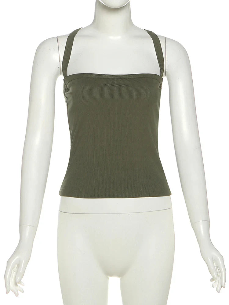 Low-Neck Sleeveless Stretchy Tank Top