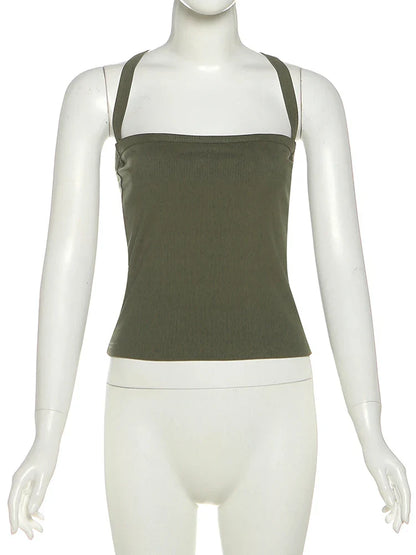 Low-Neck Sleeveless Stretchy Tank Top