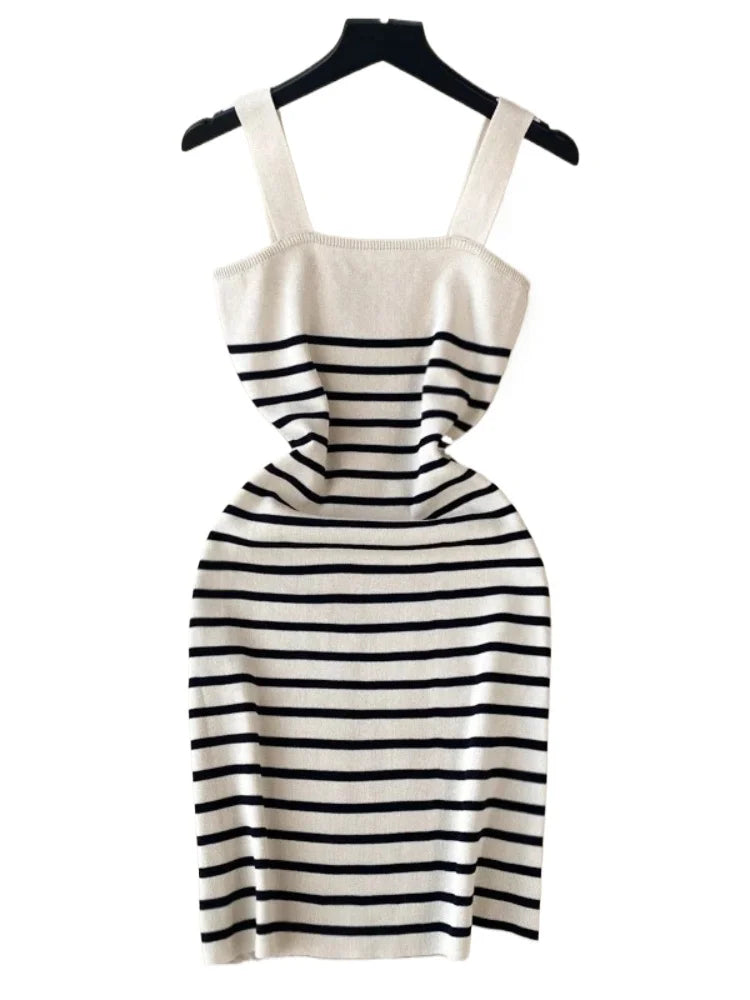 Striped Wide Straps Knit Mini Dress